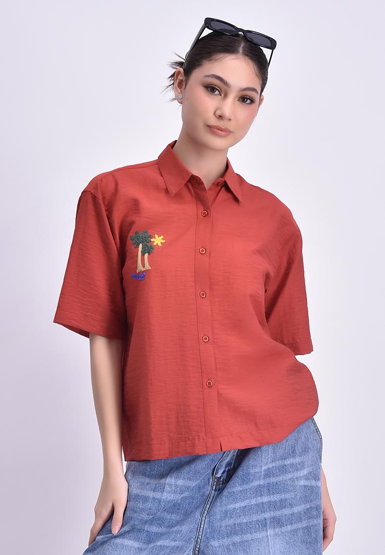 Women's Woven Short Sleeve Button Shirt