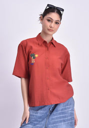 Women's Woven Short Sleeve Button Shirt