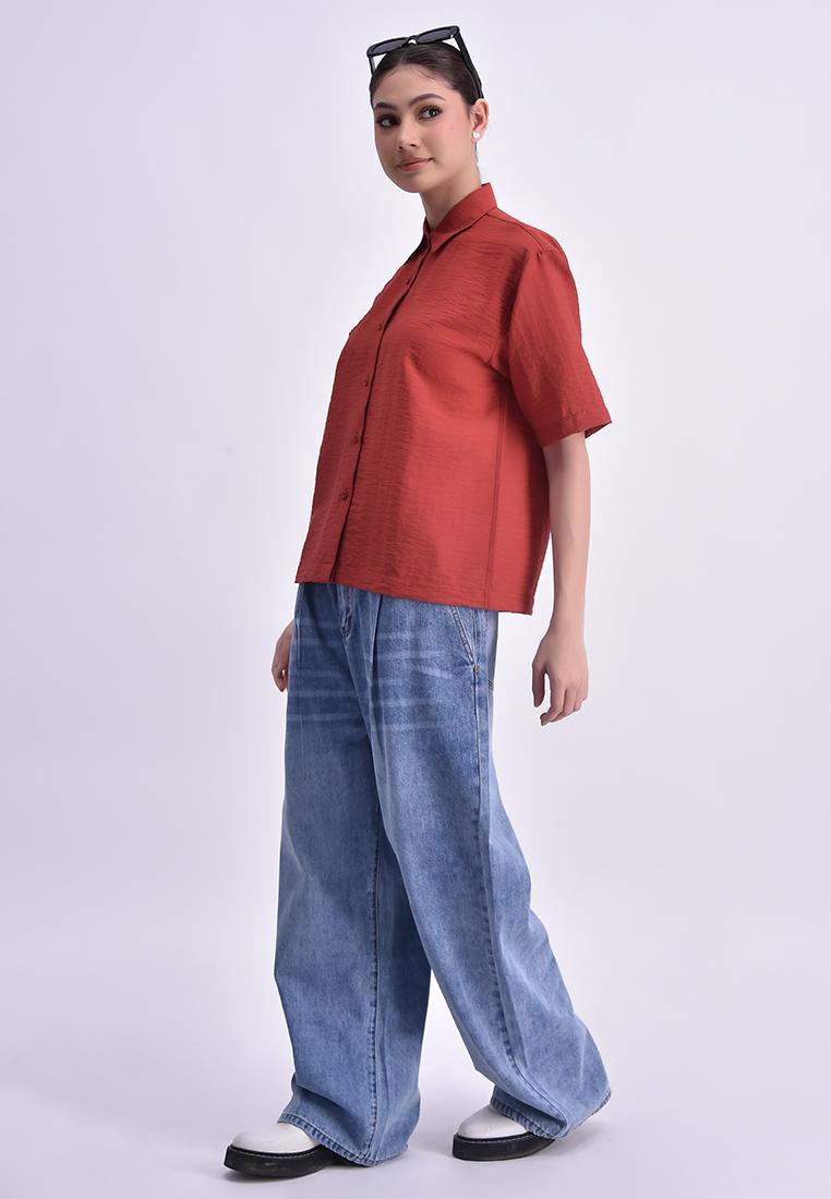 Women's Woven Short Sleeve Button Shirt