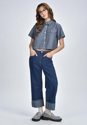 Women's Short Sleeve Chambray Shirt