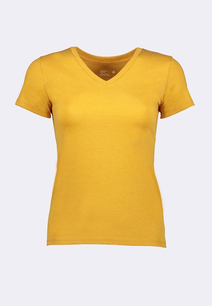 Yellow v neck shirt womens store