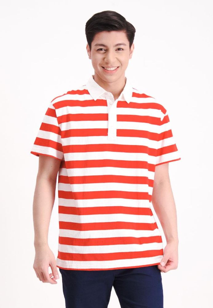 White and red striped polo shirt on sale