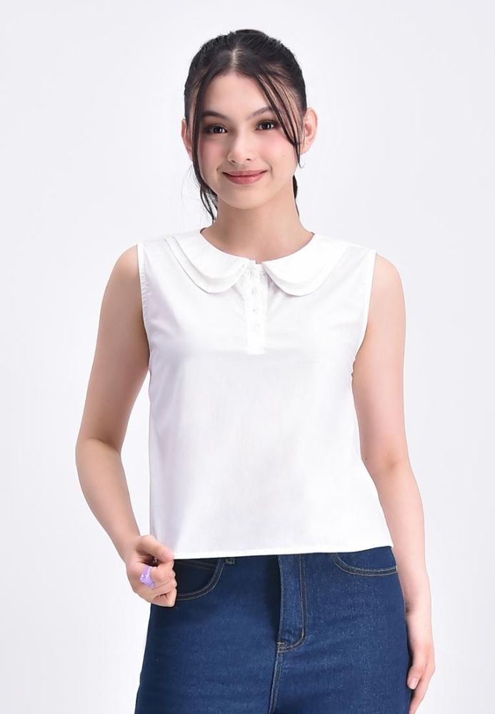 Womens sleeveless shirts with collar on sale