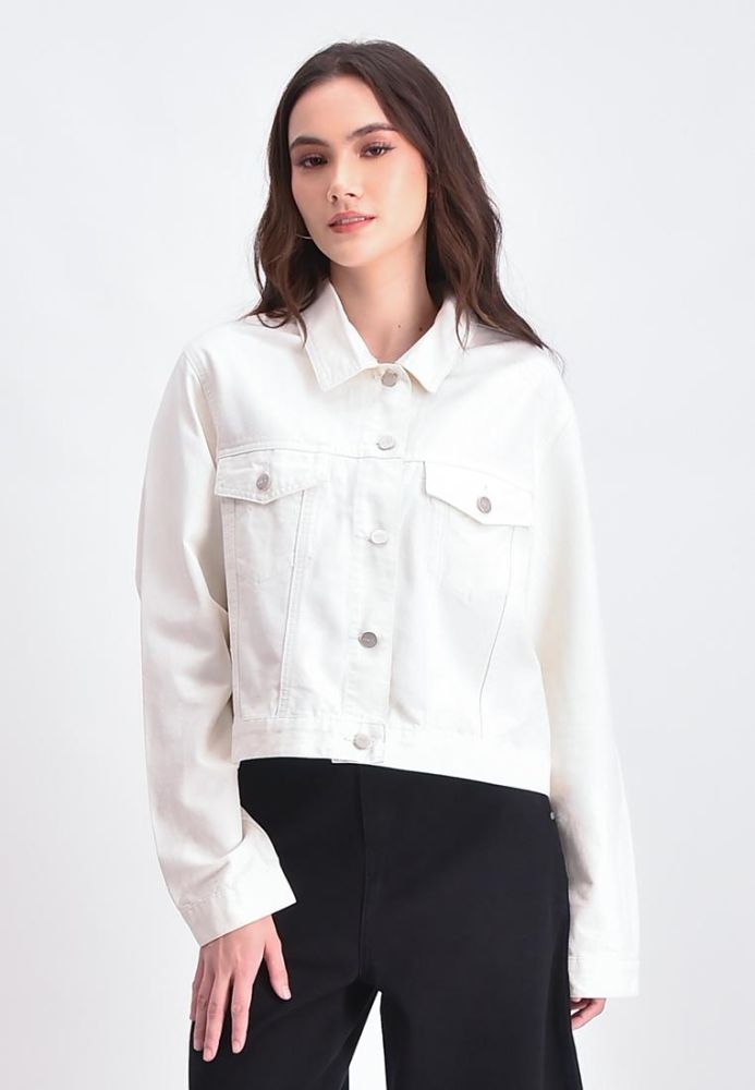 White oversized cropped denim jacket top