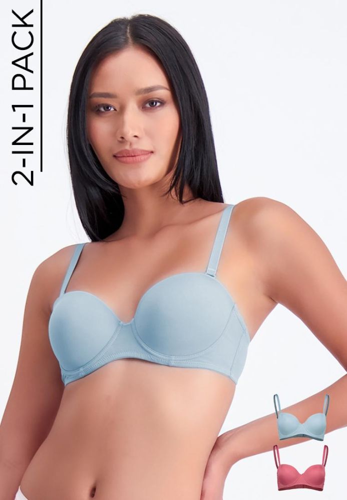 Bandeau Bra with Removable Straps - Powdered Blue